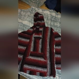 Men's Striped Hooded Sweater - Red and Black